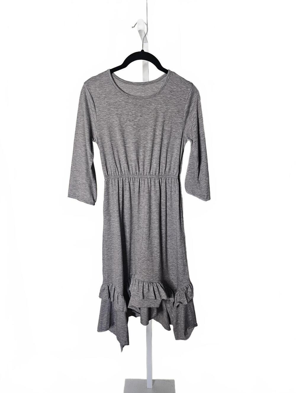 Gray Ruffle Hem Dress with 3/4 Sleeves